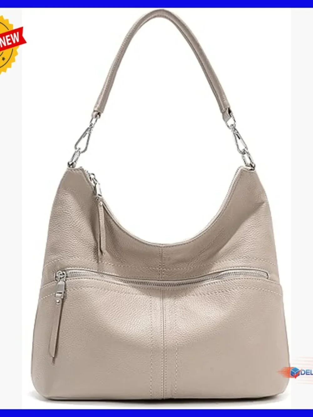 Genuine Leather Hobo Shoulder Bag with Crossbody Strap and Coin Purse